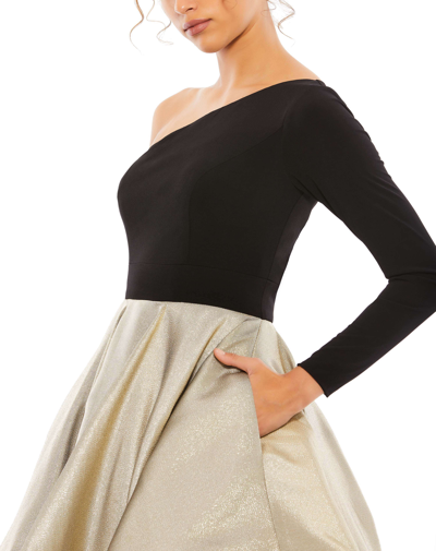 Mac Duggal Black And Gold One Shoulder A-line Dress - Final Sale In Black / Gold