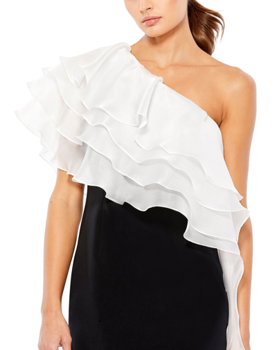 Shop Ieena For Mac Duggal Black & White Dramatic Ruffle Cocktail Dress In Black/white