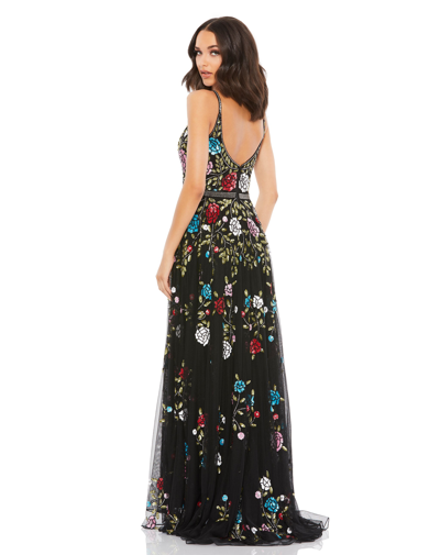 Shop Mac Duggal Embellished Floral Sequined Gown In Black Multi