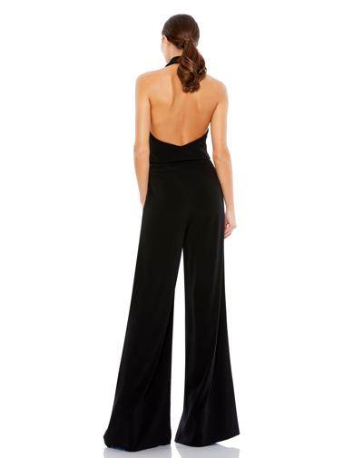 Mac Duggal Sleeveless Tuxedo Jumpsuit Dress In Jet Black