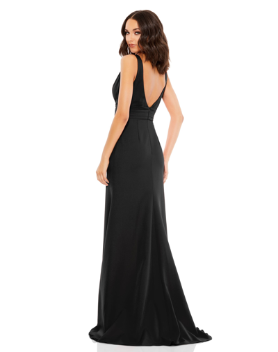 Shop Mac Duggal Sleeveless V Neck Bow Shoulder Mermaid Gown In Black