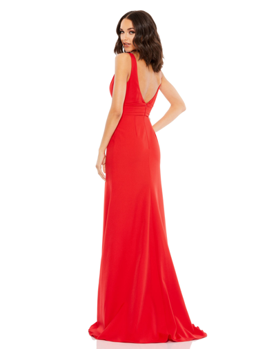 Shop Mac Duggal Sleeveless V Neck Bow Shoulder Mermaid Gown In Red
