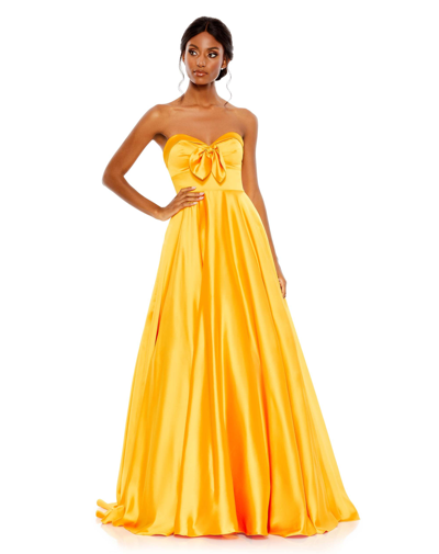 Shop Mac Duggal Bow Sweetheart Strapless A Line Gown In Marigold