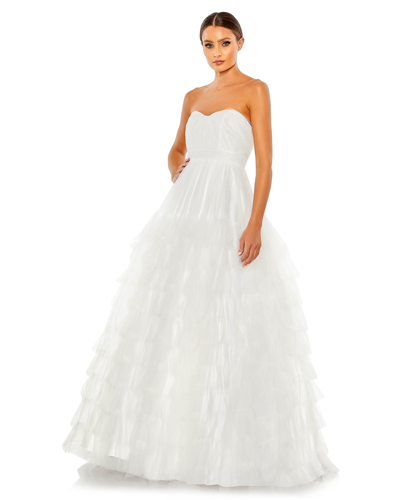 Shop Mac Duggal Bustier Tulle Tiered Ballgown In White