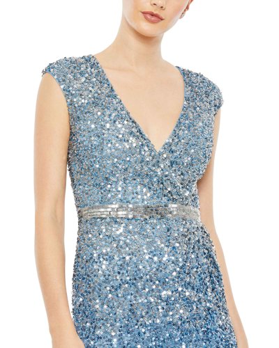 Shop Mac Duggal Cap Sleeve Sequined High Slit Gown In Blue Ombre