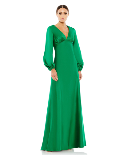 Shop Ieena For Mac Duggal Charmeuse Empire Waist Blouson Sleeve Gown In Emerald Green