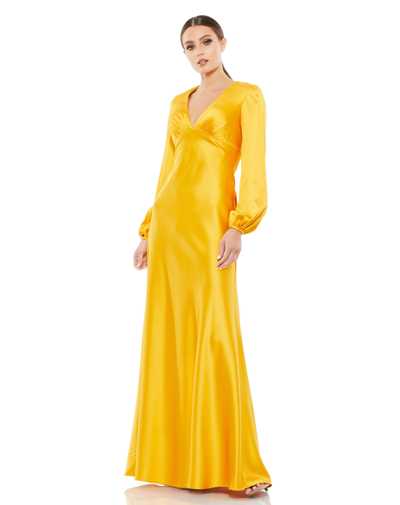 Shop Ieena For Mac Duggal Charmeuse Empire Waist Blouson Sleeve Gown In Marigold