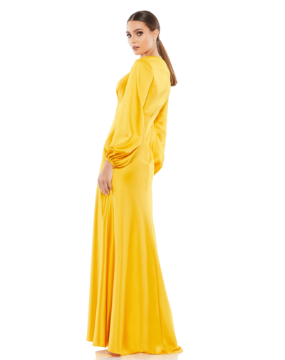 Shop Ieena For Mac Duggal Charmeuse Empire Waist Blouson Sleeve Gown In Marigold