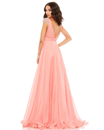 Shop Mac Duggal Chiffon Beaded Cap Sleeve A Line Gown In Coral