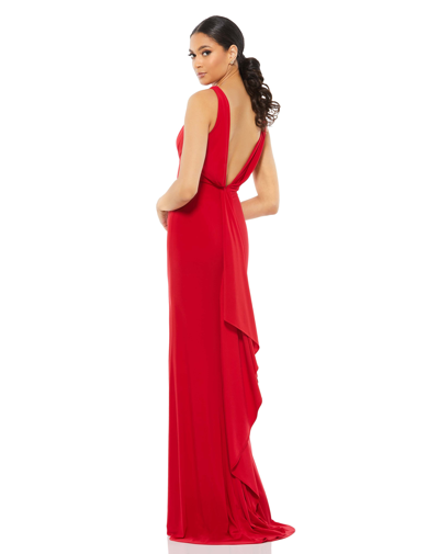 Shop Ieena For Mac Duggal Sleeveless V Neck Jersey Gown In Red
