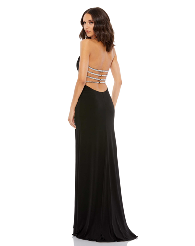 Mac Duggal Cowl Neck Halter Strap Low Back Gown In Black