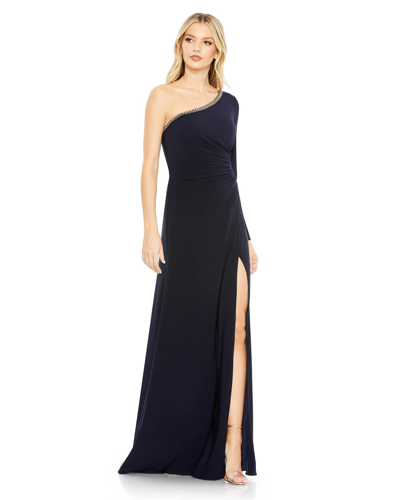 Shop Mac Duggal Draped One Sleeve Jersey Gown - Final Sale In Midnight