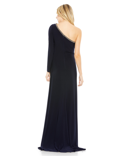Shop Mac Duggal Draped One Sleeve Jersey Gown - Final Sale In Midnight