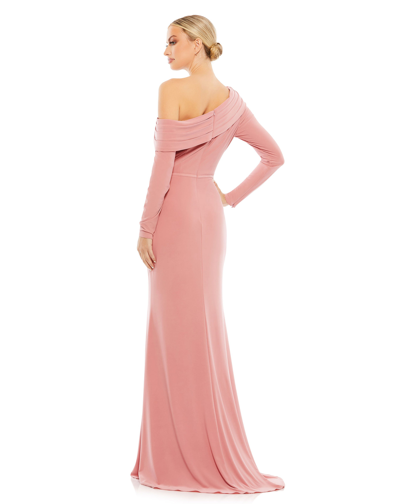 Shop Ieena For Mac Duggal Drop Shoulder Long Sleeve Column Gown In Rose/gold