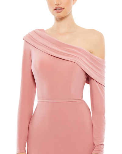 Ieena For Mac Duggal Drop Shoulder Long Sleeve Column Gown In Rose/gold