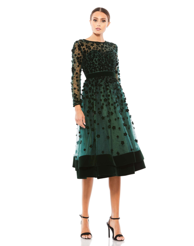 Shop Mac Duggal Elegant Velvet Floral Cocktail Dress In Emerald Green