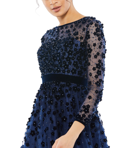 Shop Mac Duggal Embellished Illusion High Neck Long Sleeve Fit & Flare In Midnight