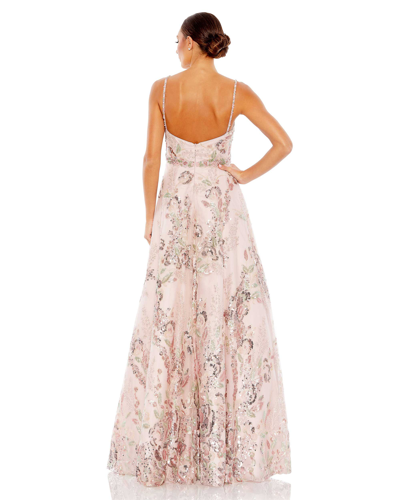 Shop Mac Duggal Embellished Spagetti Strap A Line Gown In Rose Multi
