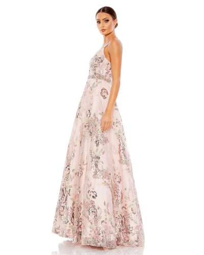 Shop Mac Duggal Embellished Spagetti Strap A Line Gown In Rose Multi