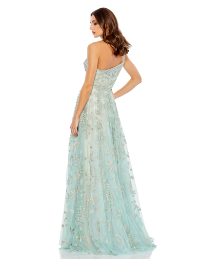 Mac Duggal Embellished Bow One Shoulder A Line Gown In Sage