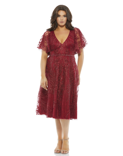 Shop Mac Duggal Embellished Butterfly Sleeve Cocktail Dress (plus) In Burgundy