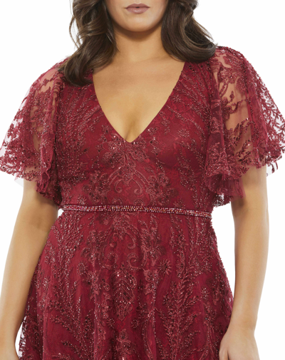 Shop Mac Duggal Embellished Butterfly Sleeve Cocktail Dress (plus) In Burgundy