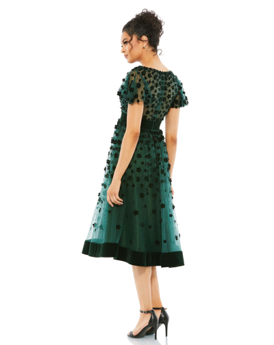 Shop Mac Duggal Embellished Butterfly Sleeve Velvet Hem Midi Dress In Emerald Green