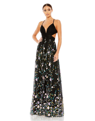 Shop Mac Duggal Embroidered Criss Cross Sleeveless Gown - Final Sale In Black Multi