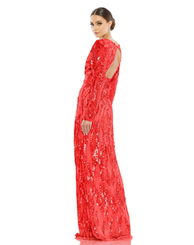 Shop Mac Duggal Embellished Faux Wrap Open Back Gown In Red