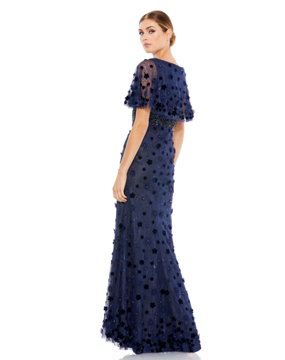 Mac Duggal Embellished Floral Short Sleeve Gown In Blue