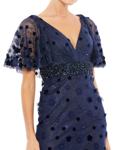 Mac Duggal Embellished Floral Short Sleeve Gown In Blue