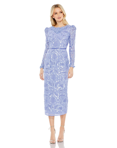 Shop Mac Duggal Embellished High Neck Puff Sleeve Fitted Dress In Periwinkle