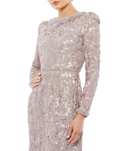 Shop Mac Duggal Embellished High Neck Puff Sleeve Fitted Dress In Mauve