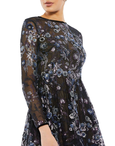 Shop Mac Duggal Embellished Illusion Long Sleeve Midi Dress - Final Sale In Black Multi