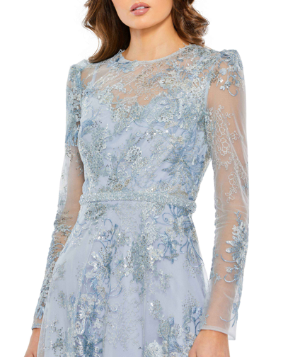 Shop Mac Duggal Embellished Illusion Long Sleeve Midi Dress In Powder Blue