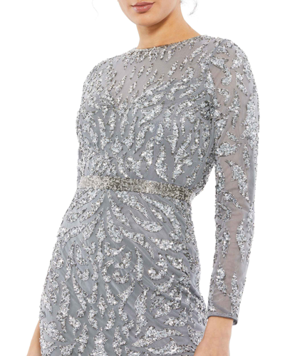 Shop Mac Duggal Embellished Illusion Sheath Dress In Platinum
