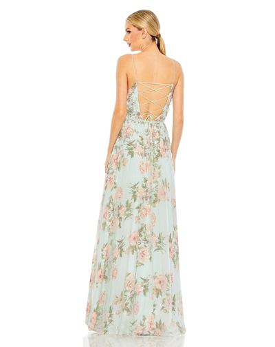 Shop Mac Duggal Embellished Lace Up Sleeveless Gown In Mint Multi
