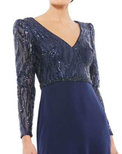 Shop Mac Duggal Embellished Long Sleeve Bodice Column Dress In Midnight