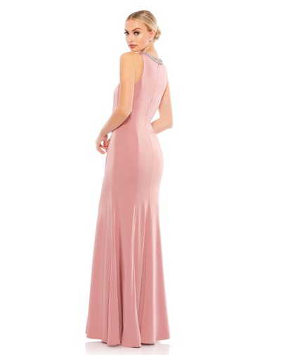 Shop Ieena For Mac Duggal Embellished Neck Trumpet Gown In Rose Pink