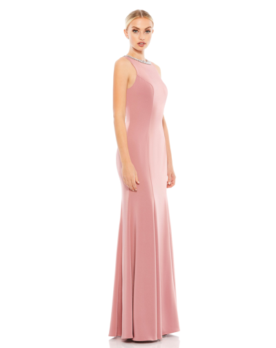 Shop Ieena For Mac Duggal Embellished Neck Trumpet Gown In Rose Pink