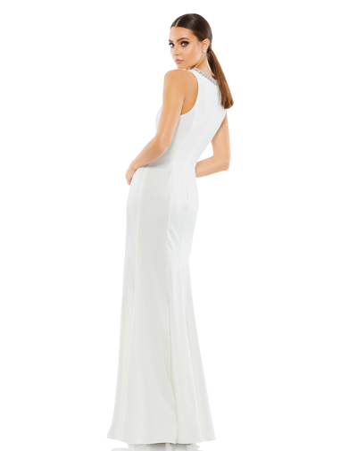 Shop Ieena For Mac Duggal Embellished Neck Trumpet Gown In White