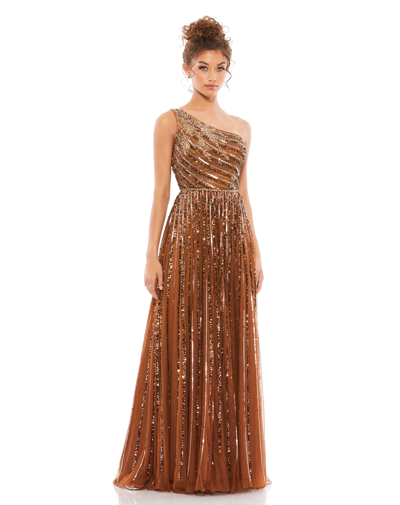 Shop Mac Duggal Embellished One Shoulder A-line Gown In Copper