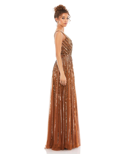 Shop Mac Duggal Embellished One Shoulder A-line Gown In Copper
