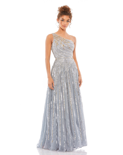 Shop Mac Duggal Embellished One Shoulder A-line Gown In Platinum