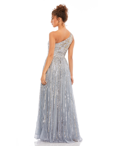 Shop Mac Duggal Embellished One Shoulder A-line Gown In Platinum