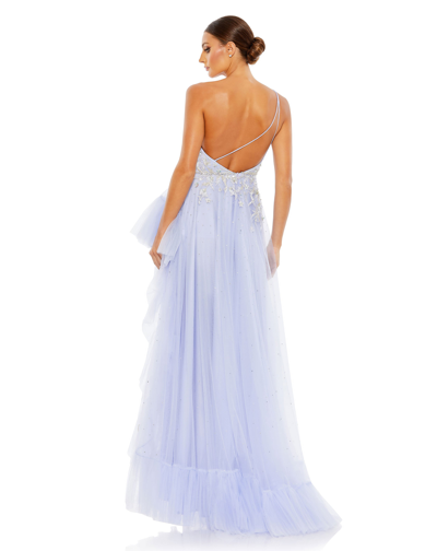 Mac Duggal Embellished One Shoulder Asymmetrical Hem Gown In Periwinkle