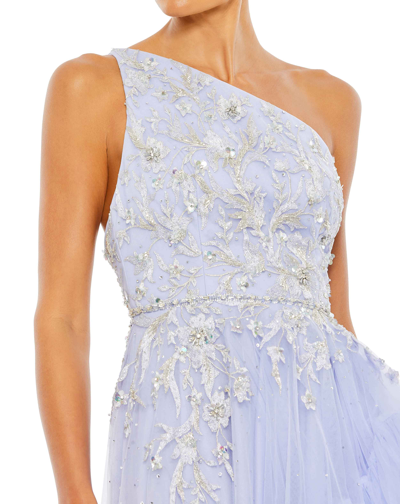 Mac Duggal Embellished One Shoulder Asymmetrical Hem Gown In Periwinkle