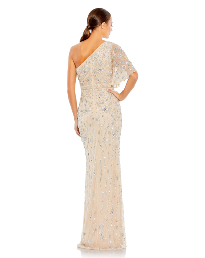 Mac Duggal Sequin One-shoulder Gown In Nude