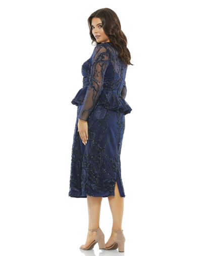 Shop Mac Duggal Embellished Peplum Midi Sheath Dress (plus) - Final Sale In Midnight
