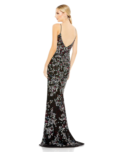 Shop Mac Duggal Embellished Plunge Neck Sleeveless Gown In Black